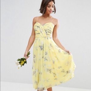 Yellow and grey sweatheart spaghetti strap dress
